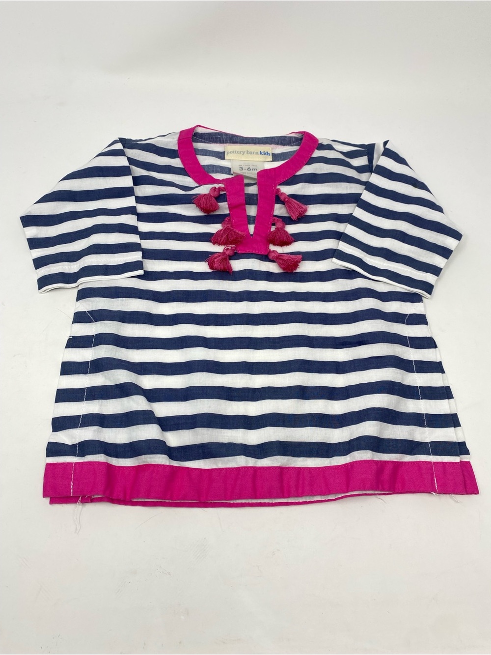 Pottery Barn Kids Navy Striped Tassel Swim Cover Up Tunic with Hot Pink Trim